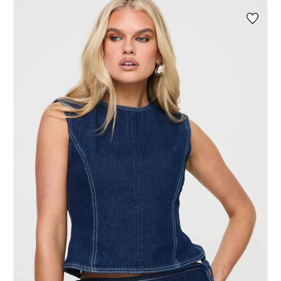 Princess Polly Lioness Countryside Top Denim - Picture 1 of 5